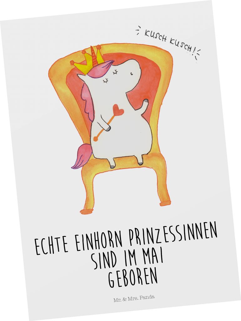 Mr. & Mrs. Panda Postkarte Mai - Weiß - Geschenk, Ansichtskarte, Ansichtskarten, Unicorn, Prinzessin, Einhorn, Postkarten, Geburtstagsgeschenk, Gr...