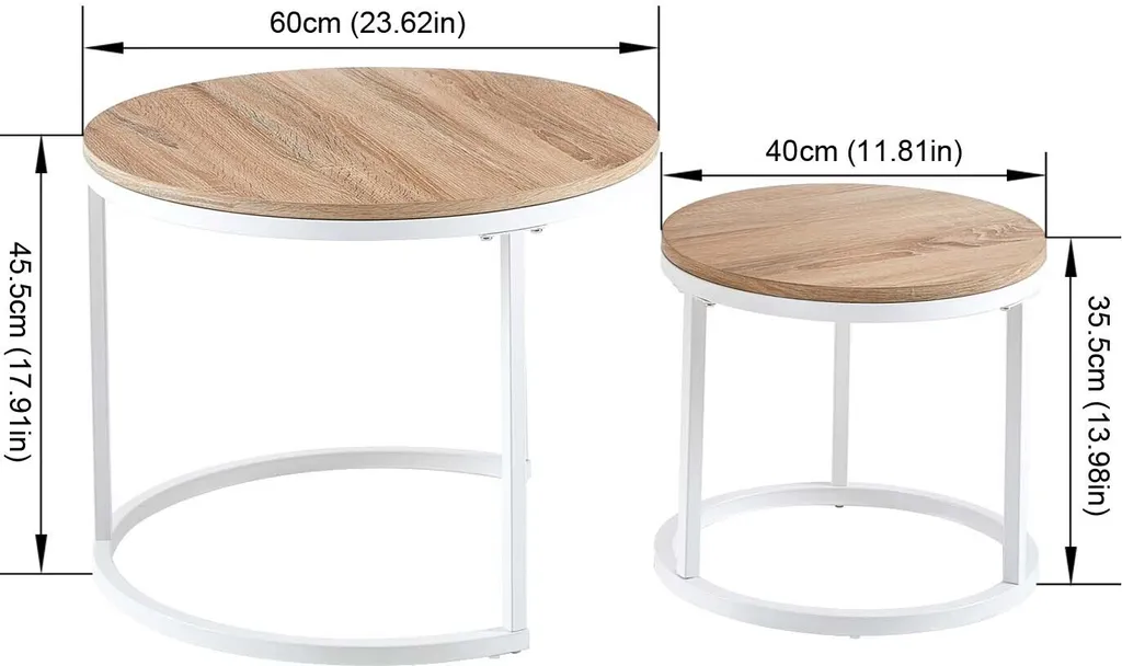 Table basse blanche 60 cm, structure métallique robuste, lot de 2 pièces - 8