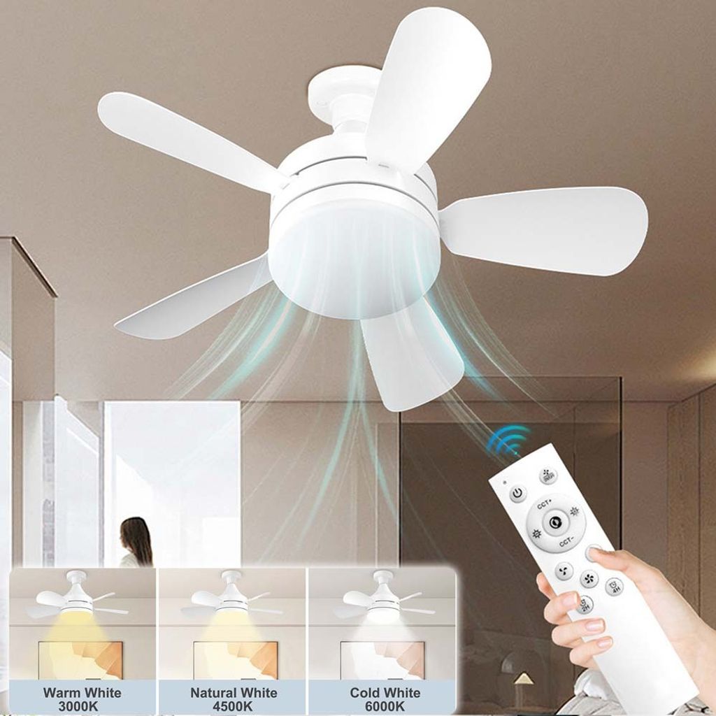 E27 Sockel Deckenventilatoren mit LED Beleuchtung und Fernbedienung 5 Flügel Deckenventilator mit Licht Dimmbare Deckenlampe Leise Ventilator 2000LM