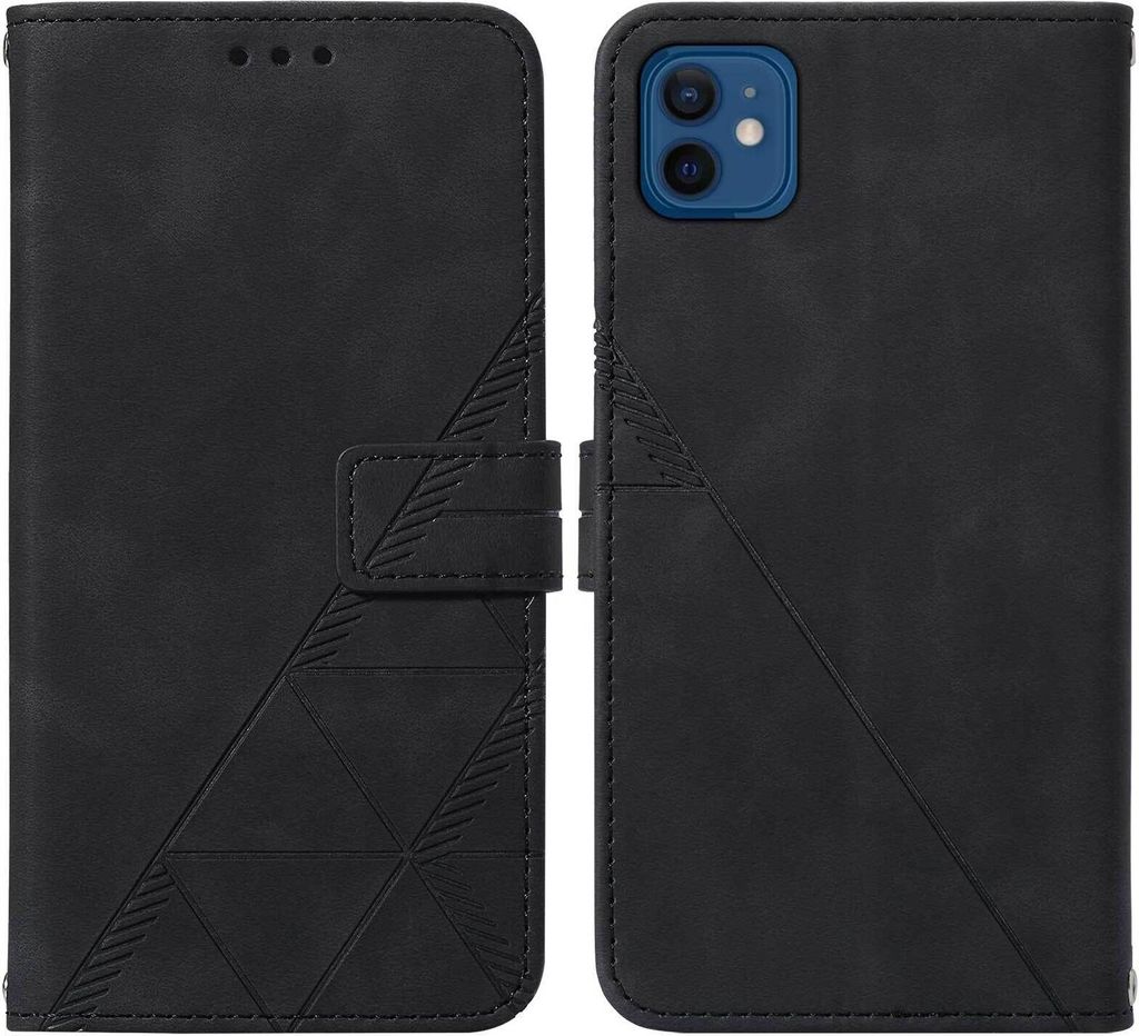 iPhone 12 Mini Hülle, Schlank Prägung Flip Leder Kartenfächer Schutzhülle mit Ständer für iPhone 12 Mini Schwarz