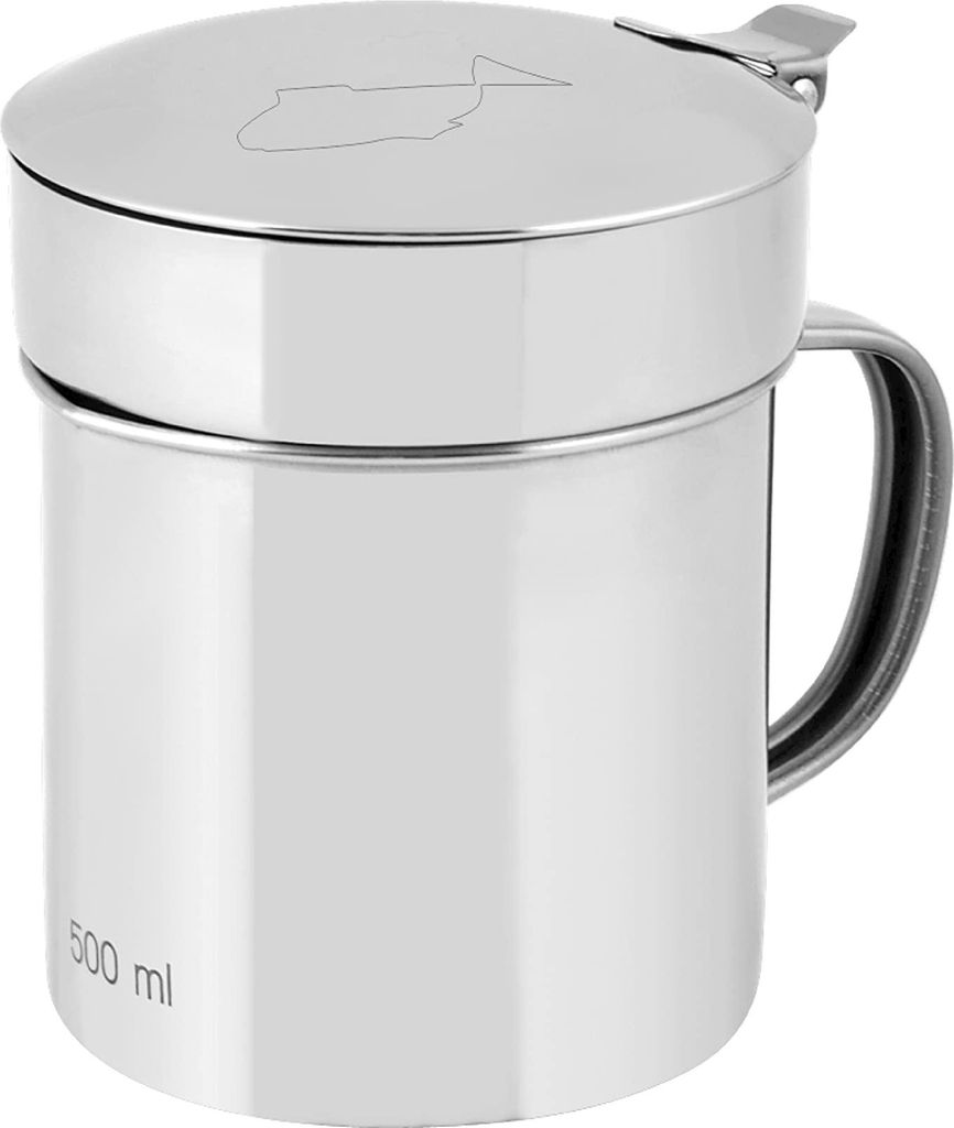 INOXPRAN - Inoxtaste Fischfettabscheider, aus Metall, Maße 11 x 8 x 8 cm, Fassungsvermögen 500 ml, Filter mit 2 mm Löchern, wiederverschließbar...