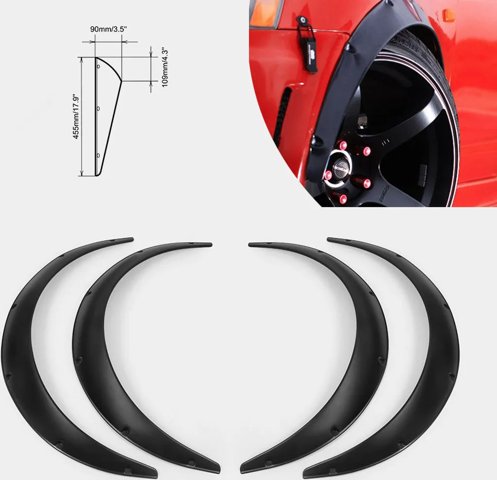 4 Parafanghi Universali JDM 90mm PU - Wide Body Kit Nero per Auto
