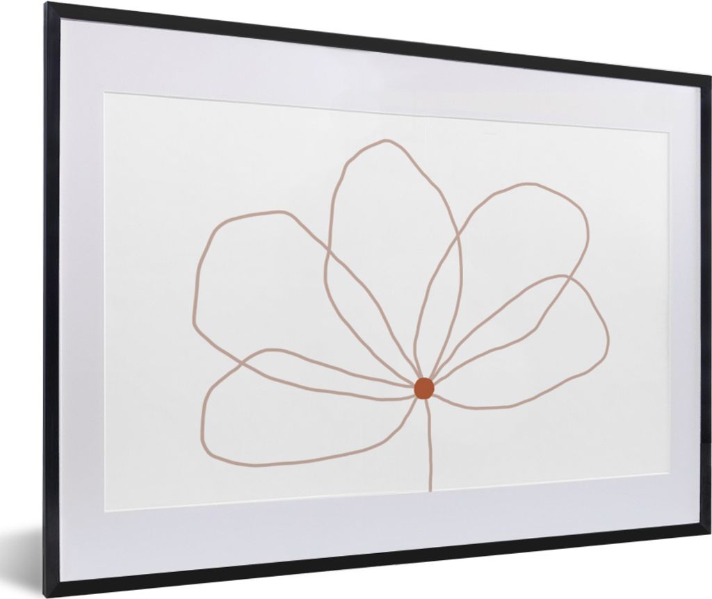 MuchoWow Gerahmtes Poster Blume - Strichzeichnung - Natur 60x40 cm - Poster mit Schwarzem Bilderrahmen Wandposter Rahmen Foto Bilder - Schlafzimm...