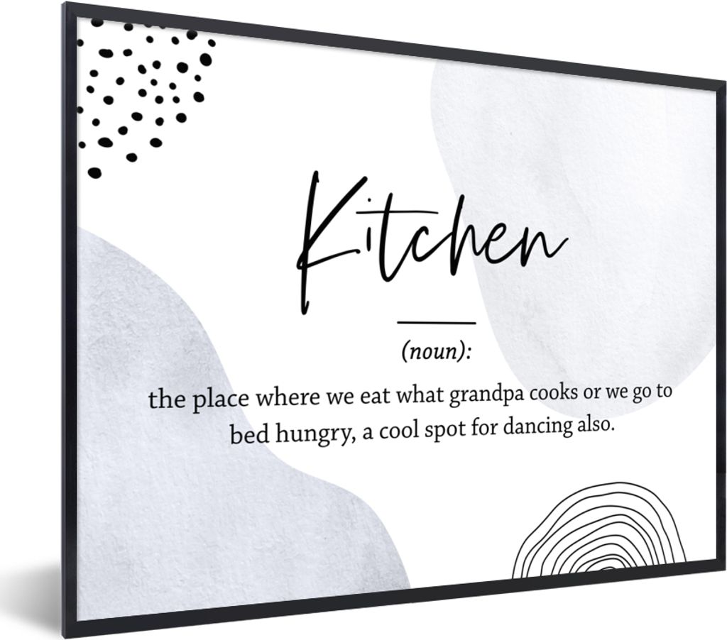 MuchoWow Gerahmtes Poster Sprichwörter - Zitate - Küche - Definition Küche - Wörterbuch 80x60 cm - Poster mit Schwarzem Bilderrahmen Wandpost...