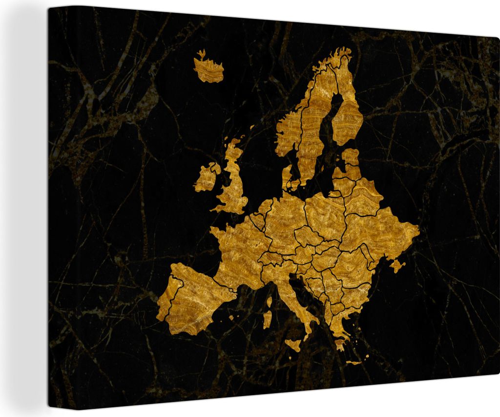 OneMillionCanvasses - Leinwandbilder - 150x100 cm, Karte von Europa - Gold - Schwarz, Wandbilder Kunstdruck Wanddekoration