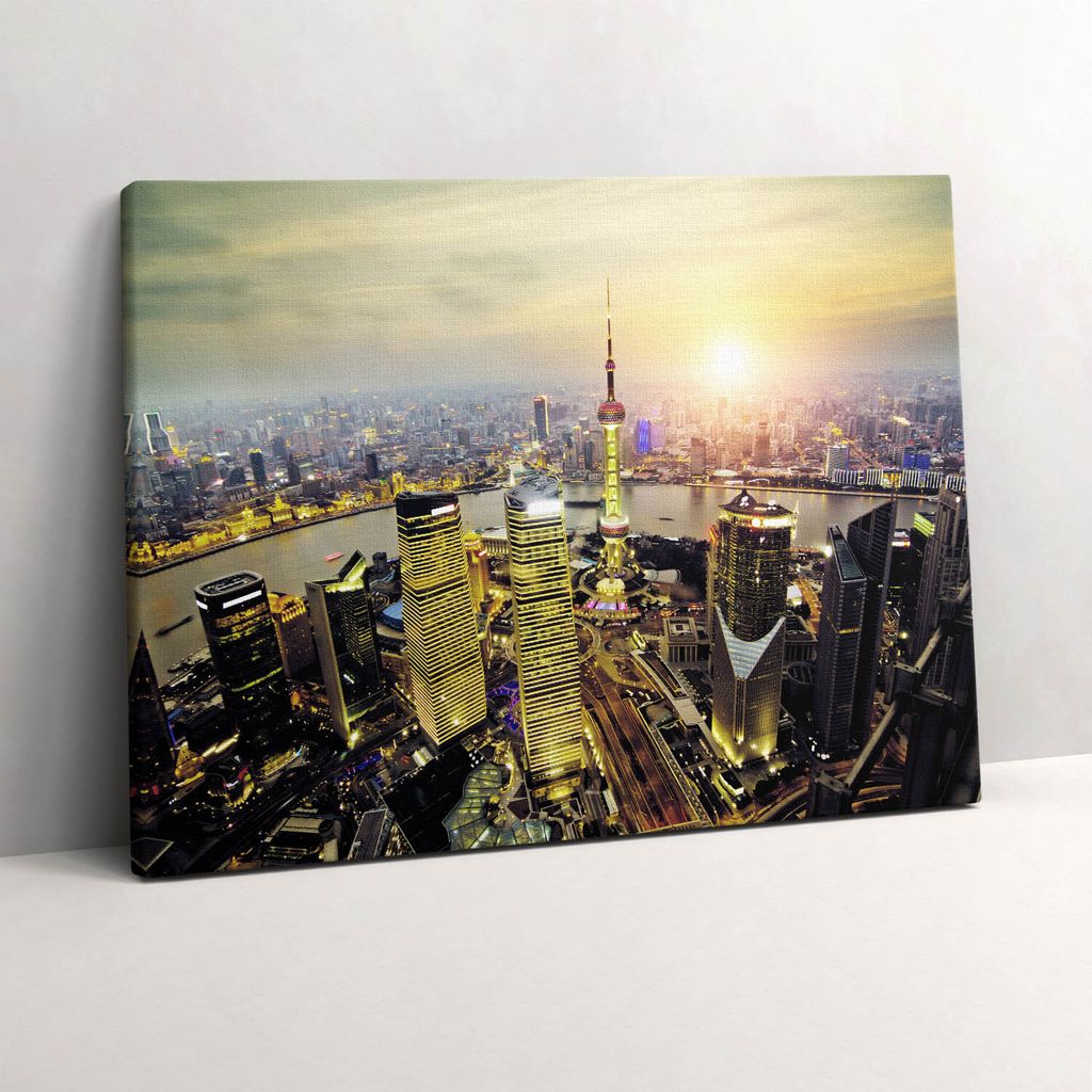 Shanghai bei Nacht – Leinwandbild Wandbild – 80x60 cm – Leinwandbilder – Wandbilder – Schlafzimmer – Flur
