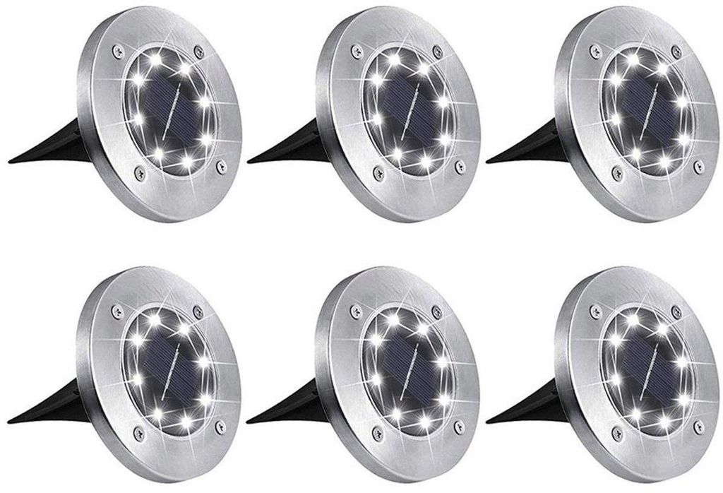 LED Solar-Bodenspot – Set mit 6 Stück – Gartenbeleuchtung mit Solarenergie – 10 Stunden Licht – Wasserdicht – Edelstahl Solar-Bodenleuch...