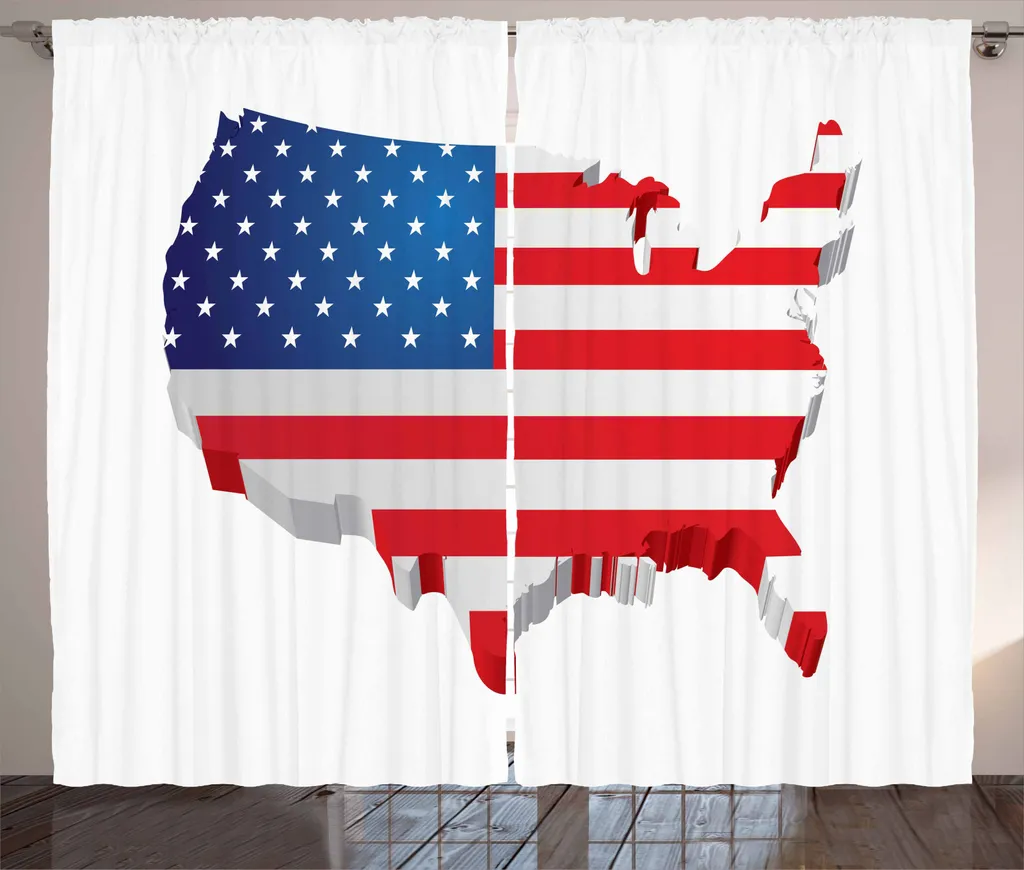 ABAKUHAUS Stati Uniti d'America Tenda rustica, tema Old Glory Patriotic 3D, tenda con passanti e ganci per camera da letto, 280 x 245 cm, vermiglio blu notte