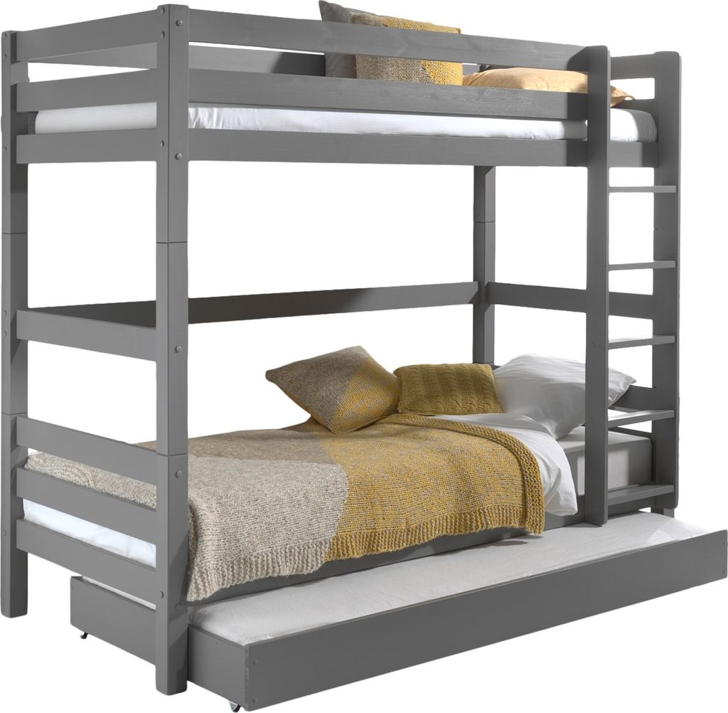 Etagenbett >PINO< in Kiefer massiv grau lackiert - 210x161x105 (BxHxT)