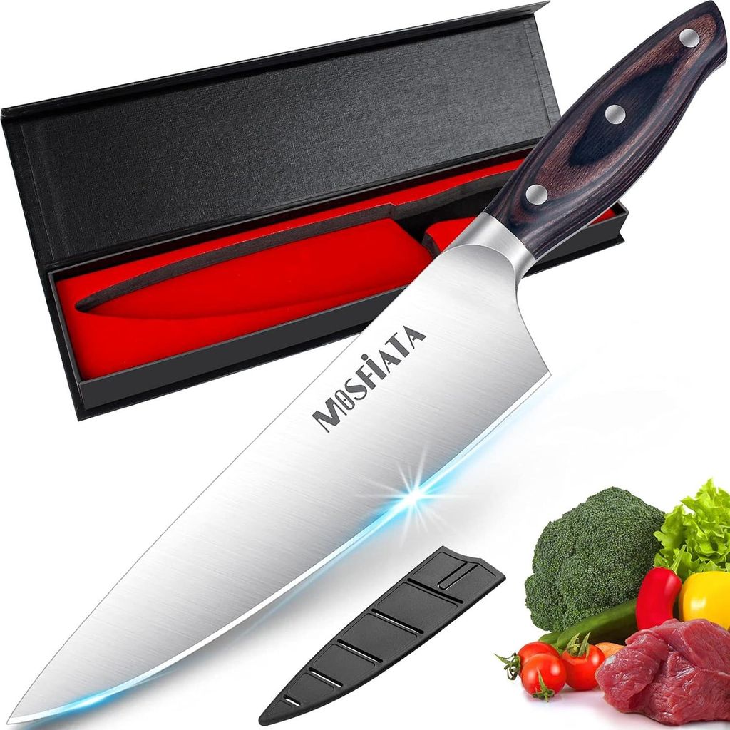 MOSFiATA Küchenmesser, professionelles Küchenmesser, Kochmesser mit Scheide, Edelstahl Küchenmesser für Fleisch, Gemüse, Obst, Sushi, 20 cm