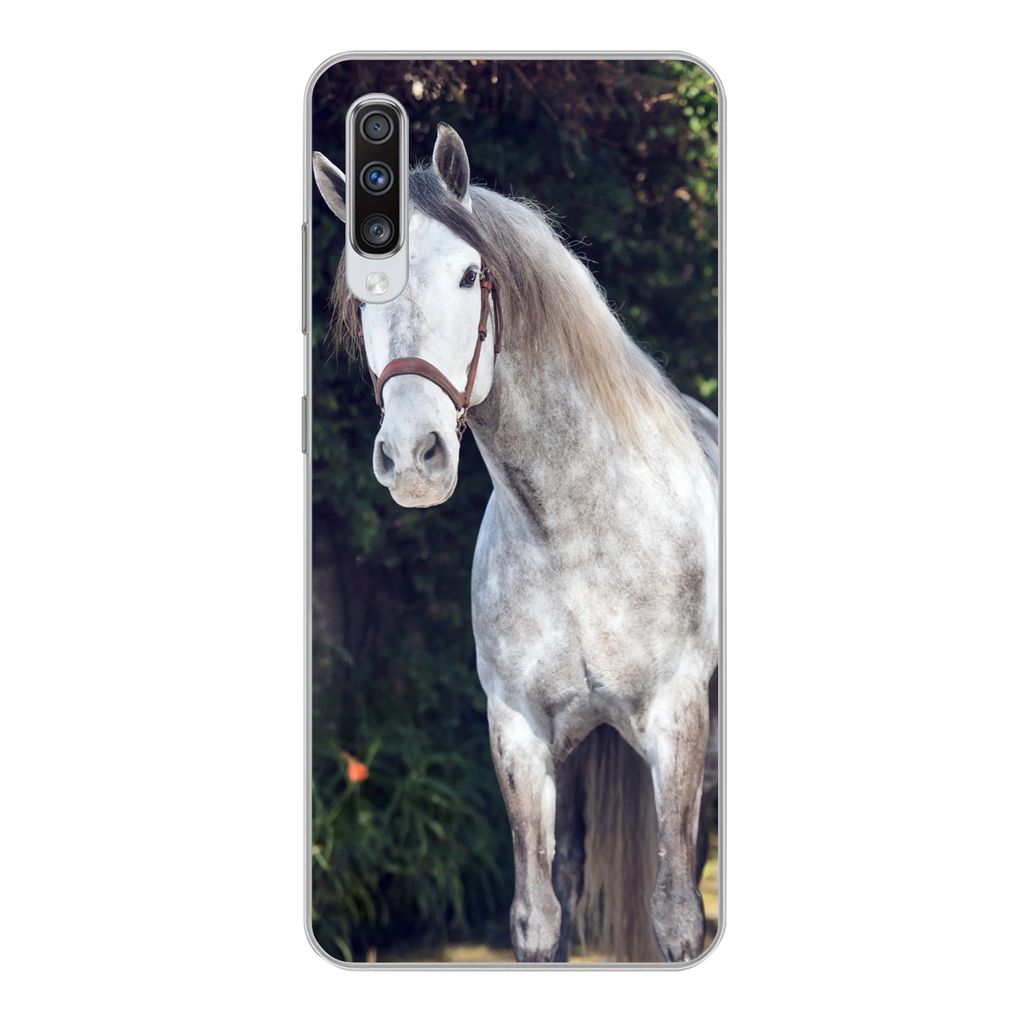 MuchoWow Handyhülle Schutzhülle Hülle für Samsung Galaxy A70 Pferd - Halfter - Natur Silikon Softcase Handy Hülle - Schutzhaube