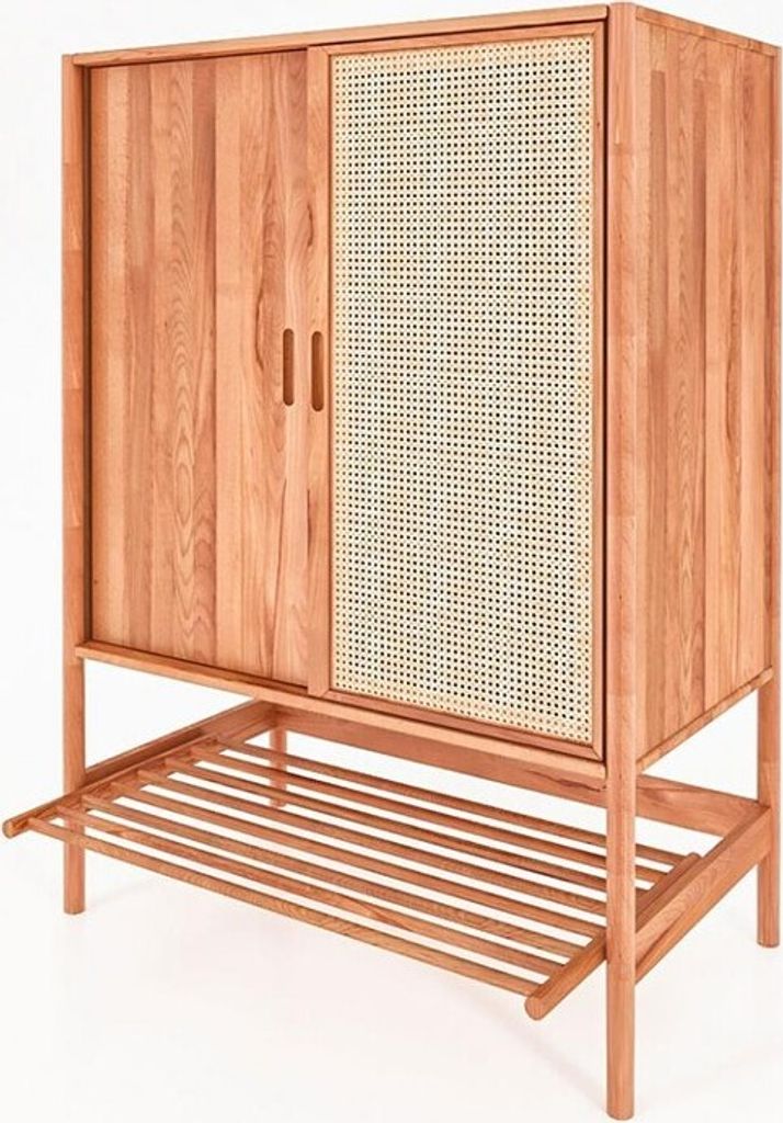Garderobenschrank Zola Kernbuche massiv mit Rattan 108x150 Schiebetüren 1 Fach