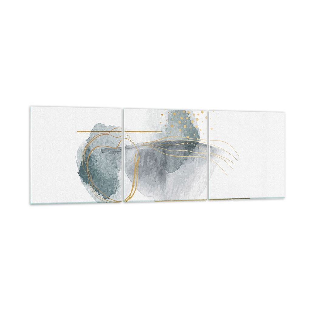 Bilder auf glas - 3 Teile - Aquarell Flecken Gold - 120x40cm - Glasbilder - Wandbilder - Bilder - zum Aufhängen bereit - Wanddekoration aus Glas -...