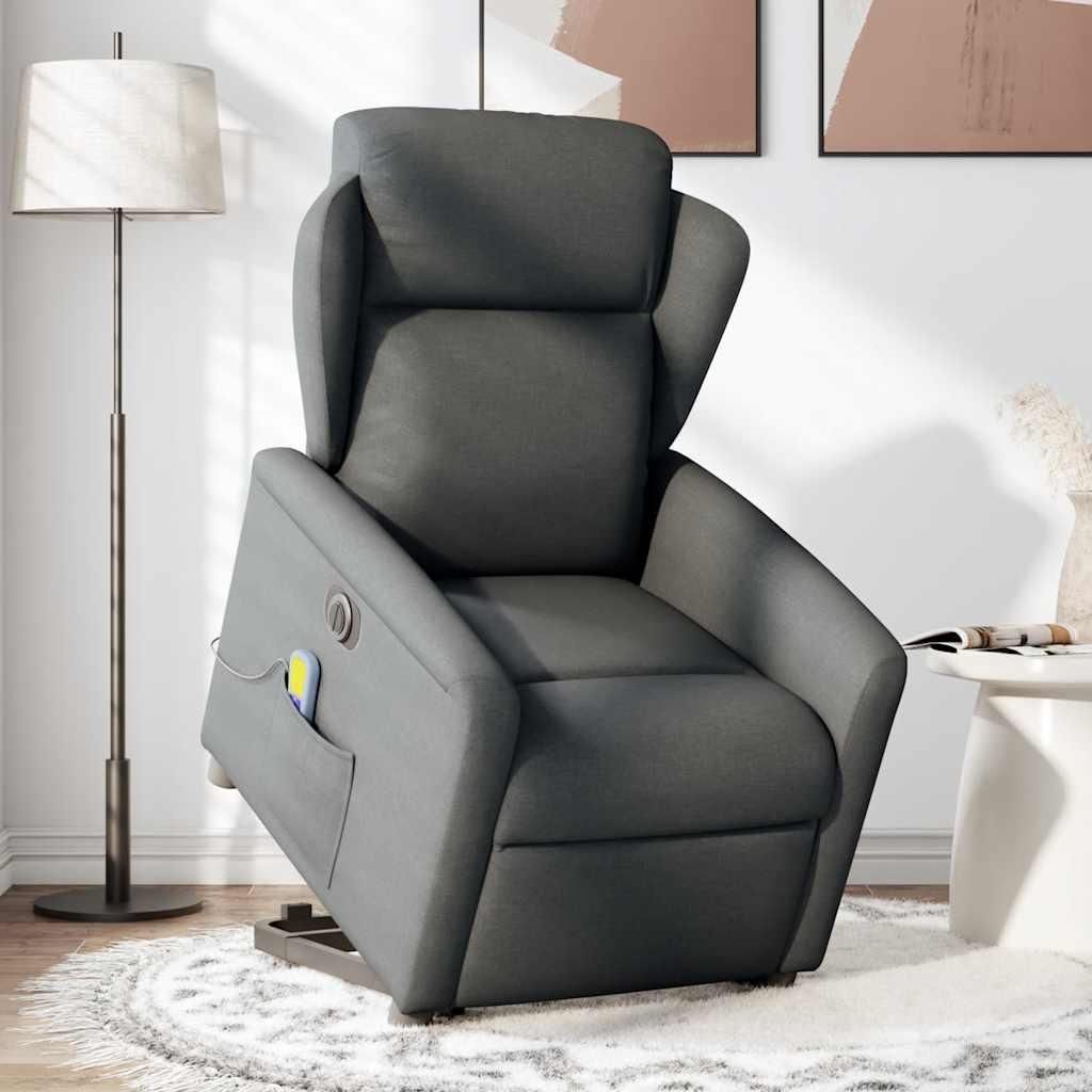vidaXL Elektrischer Massagesessel mit Aufstehhilfe Dunkelgrau Stoff
