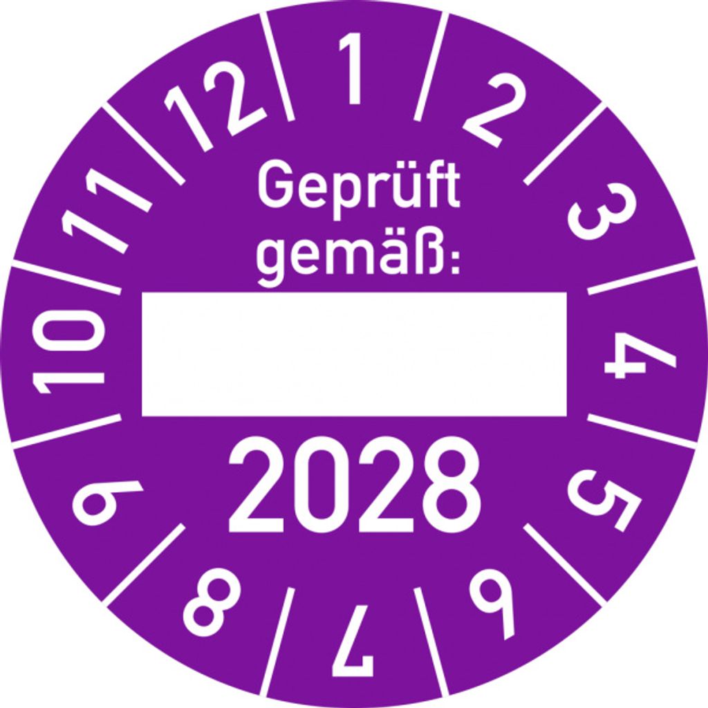 Dreifke Prüfplakette gemäß: 2028, Folie, Ø 30 mm, 10 Stück/Bogen