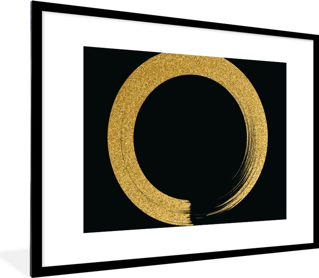 MuchoWow Gerahmtes Poster Kreis aus goldenem Glitter auf schwarzem Hintergrund 80x60 cm - Poster mit Schwarzem Bilderrahmen Wandposter Rahmen Fot...