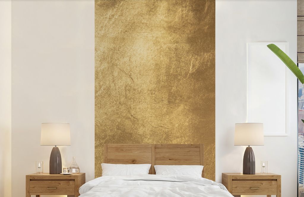 MuchoWow Fototapete für Wohnzimmer oder Schlafzimmer Wandtapete Vinyl Motivtapete Licht fällt auf eine goldene Wand - 120x240 cm - Hintergrundbild