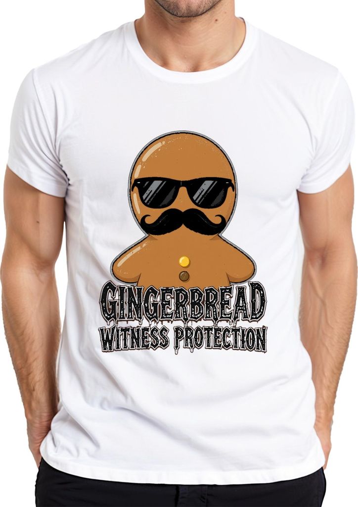 Gingerbread Witness Protection Weihnachten lustig Schnurrbart Herren T-Shirt, Weiß, S