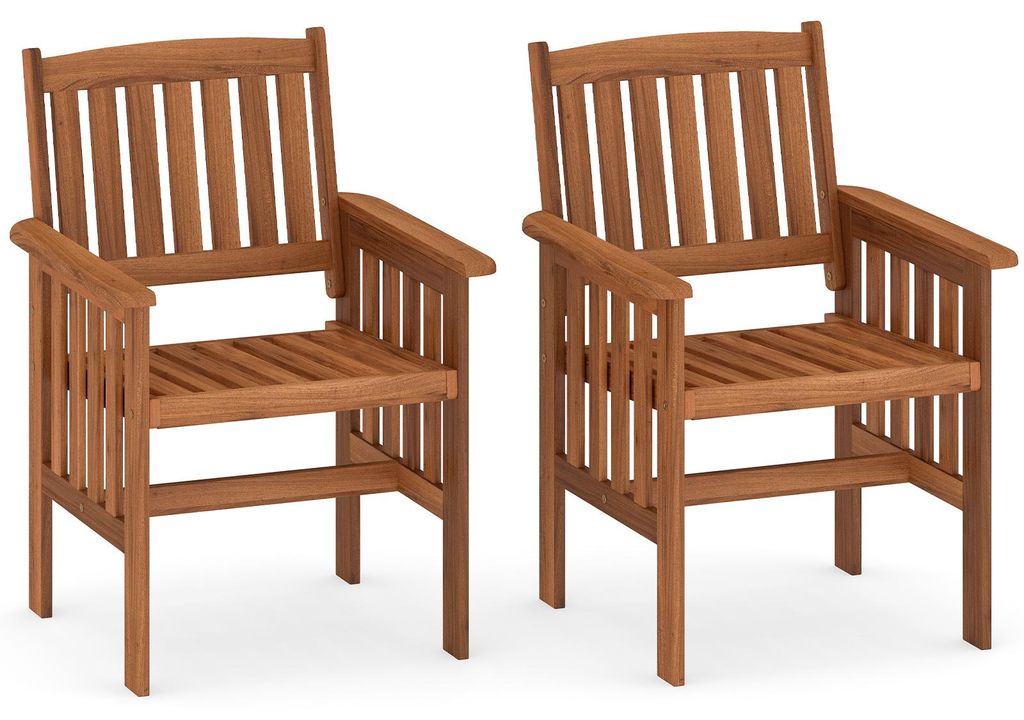 COSTWAY Gartenstühle Holz 2er Set, Holzstühle mit Armlehnen, Balkonstühle, Gartensessel für Garten, Balkon, Terrasse