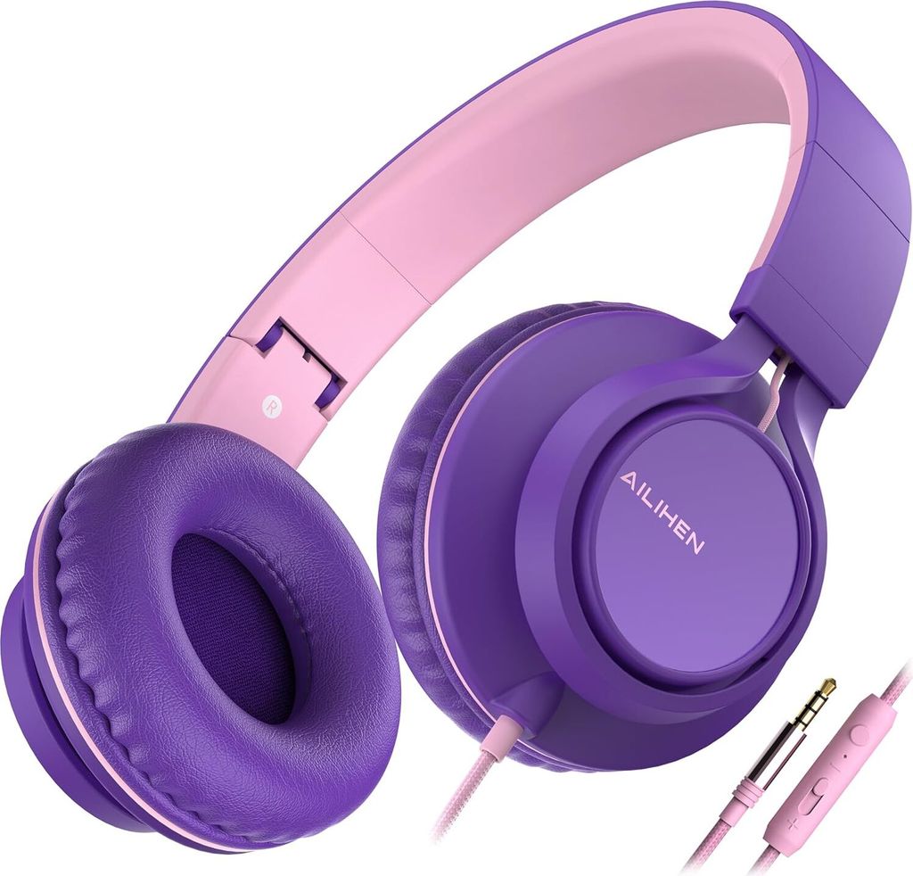 Freisprech-Anrufen und Volume-Regler Kopfhörer mit Kabel Mikrofon und Lautstärkeregler Faltbar 3,5mm Headsets On-Ear für Smartphones PC Laptop