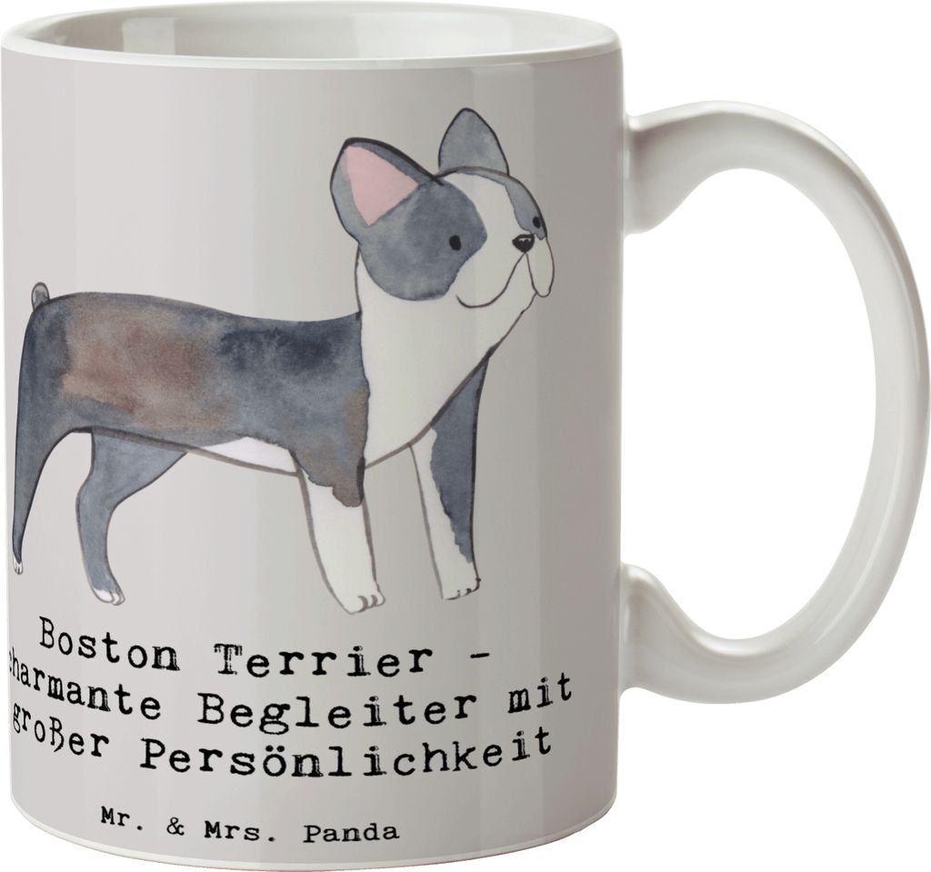 Mr. & Mrs. Panda Kakaotasse Boston Terrier Begleiter - Grau Pastell - Geschenk, Hund, Becher, Hunderassen, Charakter, Teetasse, charmante, Kaffeebe...