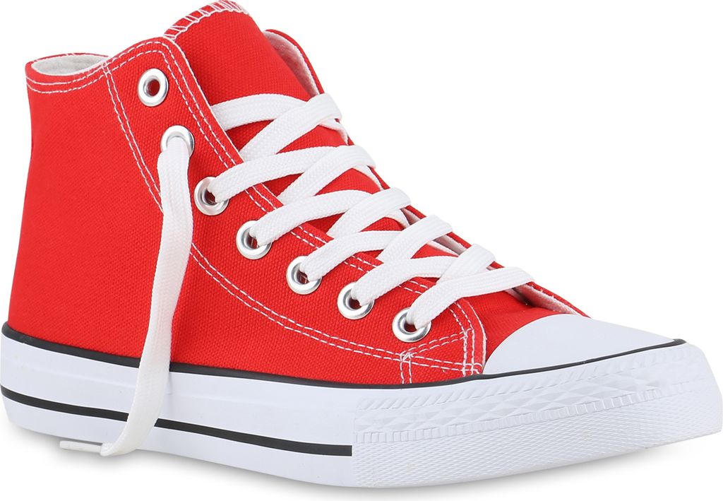 VAN HILL Damen Sneaker High Schnürer Bequeme Freizeit Stoff Schuhe 841313, Farbe: Rot, Größe: 36