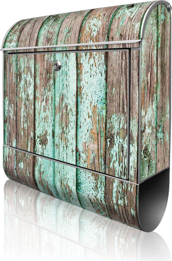 banjado Design Briefkasten Stahl silber mit Zeitungsfach pulverbeschichtet "Verwittertes Holz" 38x46x12,5cm & 2 Schlüssel - Postkasten A4 Einwurf ...