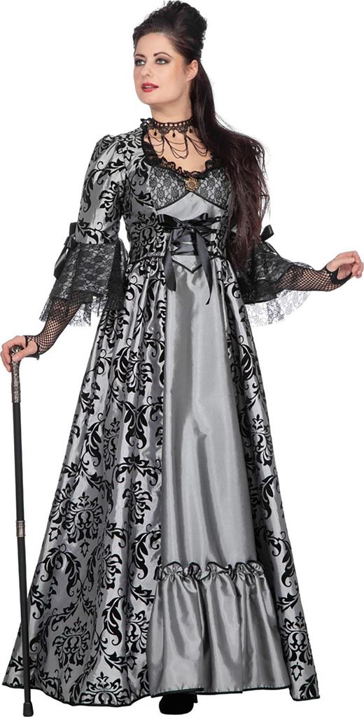 Kleid Marquisin grau schwarz Barock Rokoko, Groesse:40