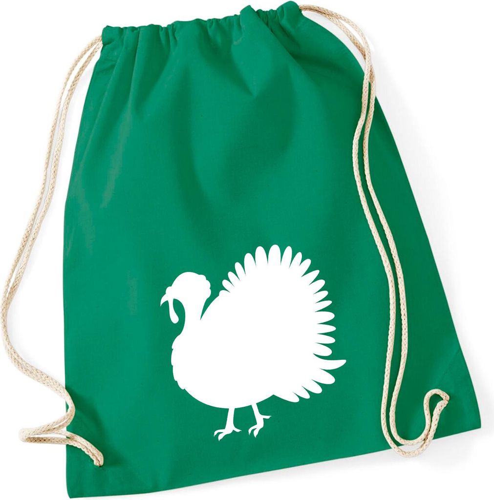 Huuraa Turnbeutel Truthahn Silhouette 12 Liter Kelly Green Baumwolle Rucksack Geschenkidee