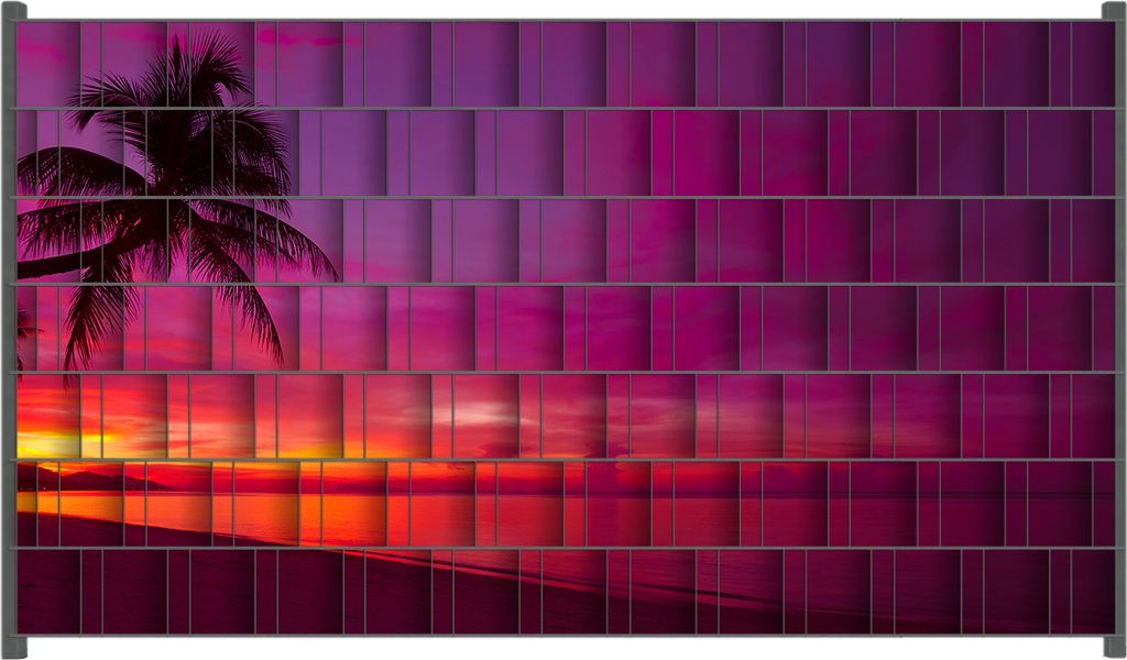 Wallario Zaunsichtschutz mit Motiv Abendrot unter Palmen - pinker Himmel am Strand für Ein- und Doppelstabmatten Zäune in der Größe 250 x 140 cm