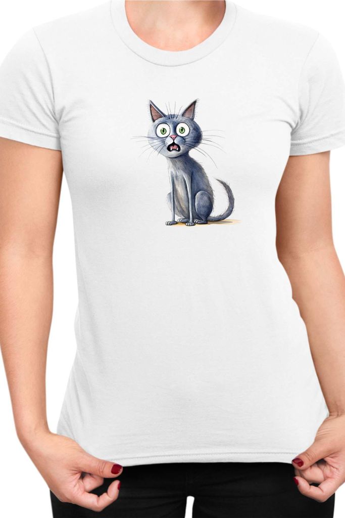 Damen T-Shirt Funny Cats Breeds Blue Cat 026, Lady XS / Weiß