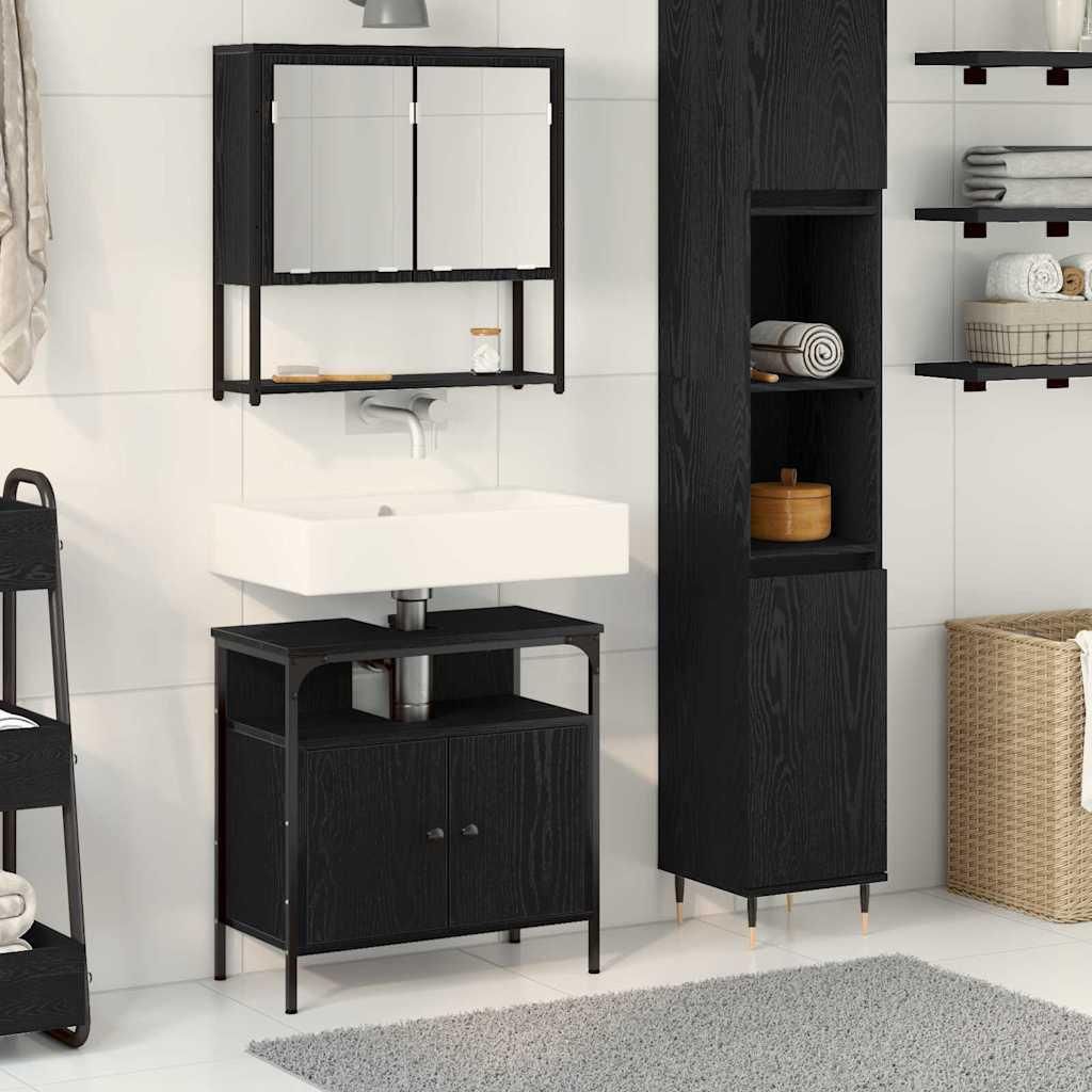 Maison Exclusive - Badezimmermöbel-Set mit Regal 2 pcs Schwarz Holzwerkstoff