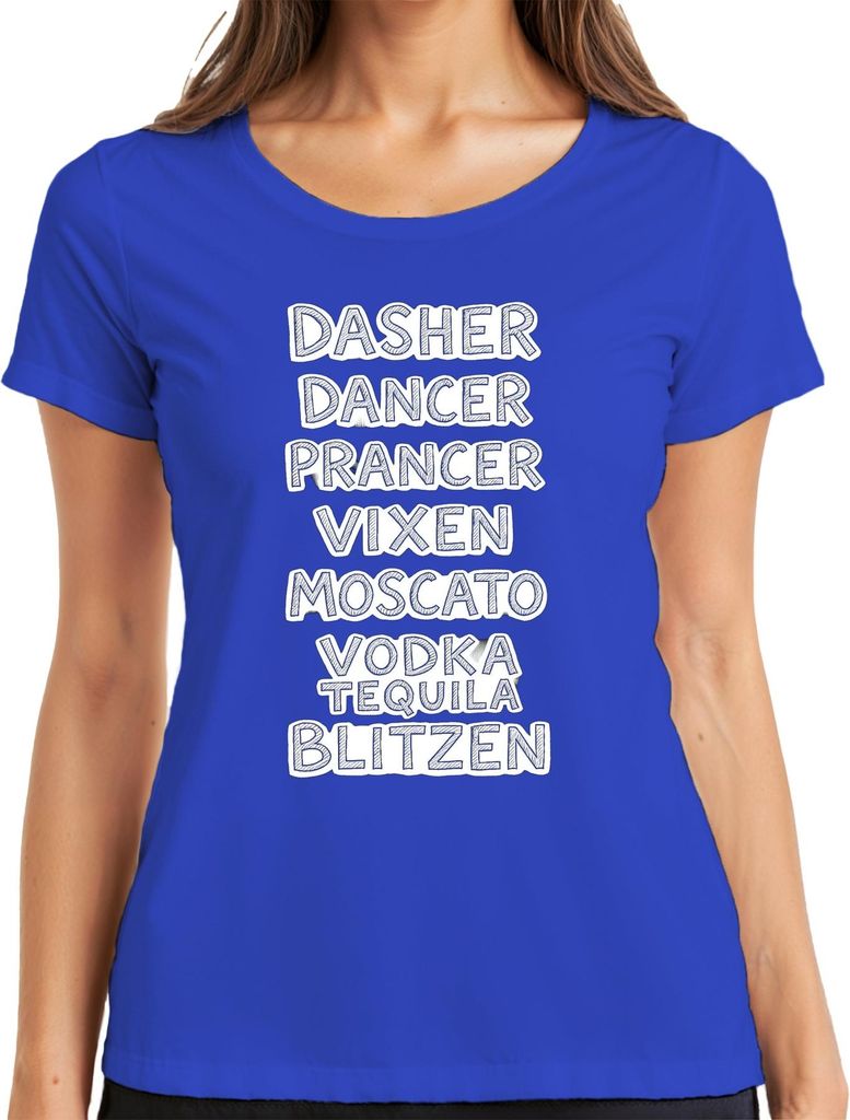 Dasher Dancer Prancer Vixen Moscato Vodka Geschenk Lustig Party Damen T-Shirt, Blau, L