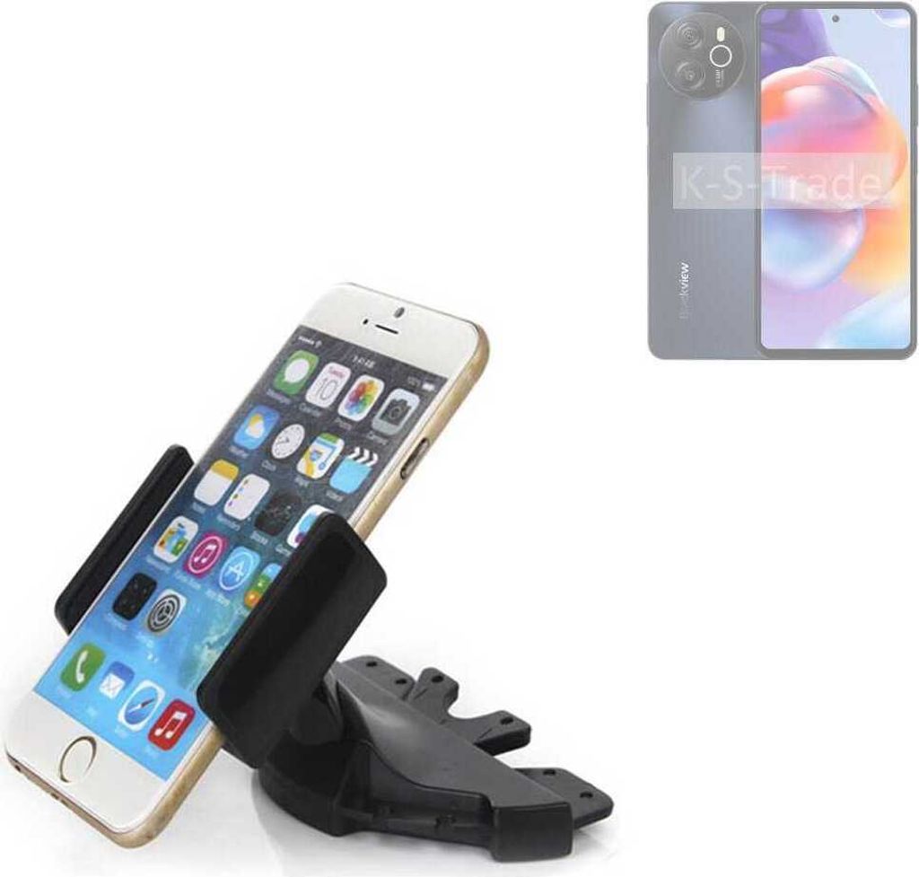 K-S-Trade CD Schlitz Halterung kompatibel mit Blackview Shark 8 Autohalterung KFZ-Halter Radio Handy Halterung 360° drehbar schwarz