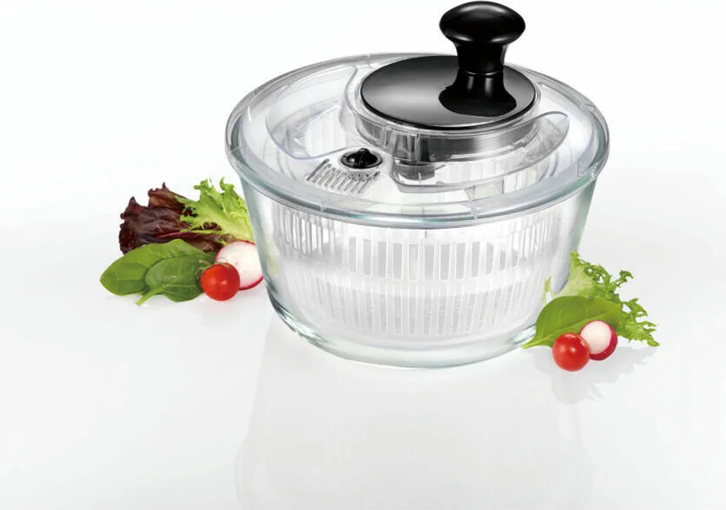 Mastrad Salatschleuder mit Glasschüssel, Borosilikatglas, Kunststoff, Transparent, 2.5 L, F31281