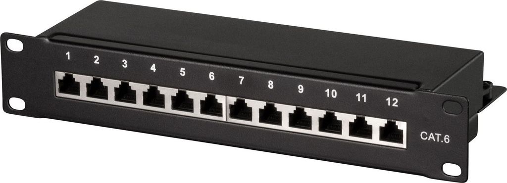 LogiLink 10" Patch Panel Kat. 6 geschirmt 12 Port 1 HE schwarz