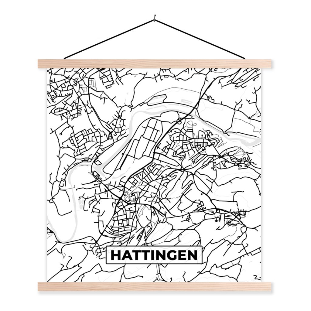 MuchoWow Textilposter Hattingen - Stadtplan - Karte 120x120 cm mit holzfarbenen Rahmen - Textil-Poster