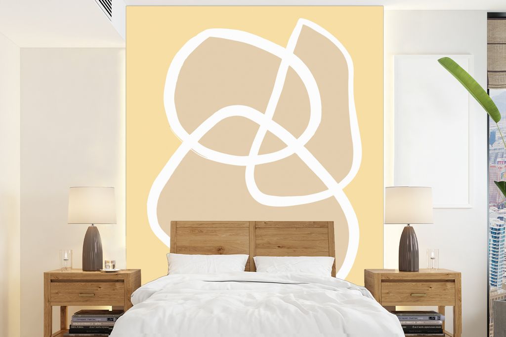 MuchoWow Fototapete für Wohnzimmer oder Schlafzimmer Wandtapete Vinyl Motivtapete Formen - Gelb - Weiß - Abstrakt - 175x240 cm - Schlafzimmerta...