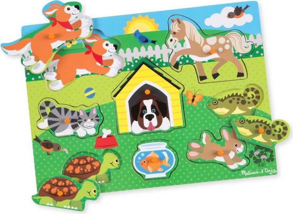 Melissa & Doug - Haustiere Holzpuzzle Kinder, Puzzle ab 2 Jahre, Greifpuzzle Steckpuzzle Holz, Holzpuzzle ab 2, Holzspielzeug Spiele ab 2 Jahre, Sc...