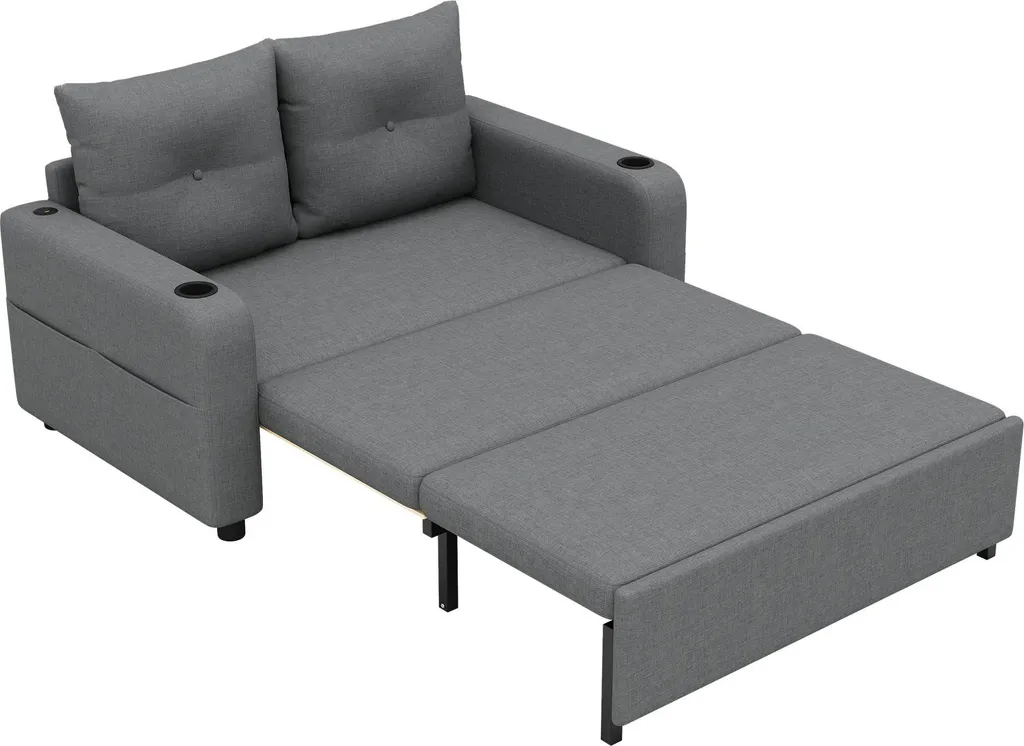 Canapé-lit Double Gris avec Coussin de Support et Porte-gobelet Intégré - 10