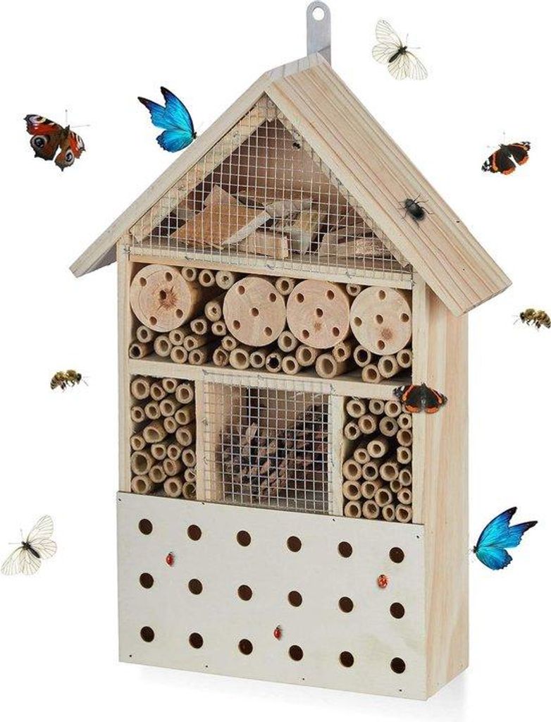 Insektenschutz für Bienen & Käfer - Garten Balkon Bienenhotel - 40 x 28 x 9 cm - Holz