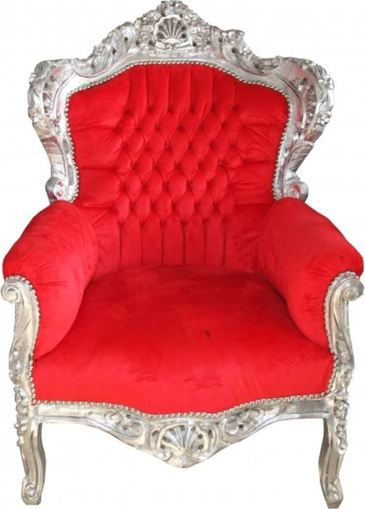 Casa Padrino Barock Sessel King Rot / Silber 85 x 85 x H. 120 cm - Antik Stil Möbel