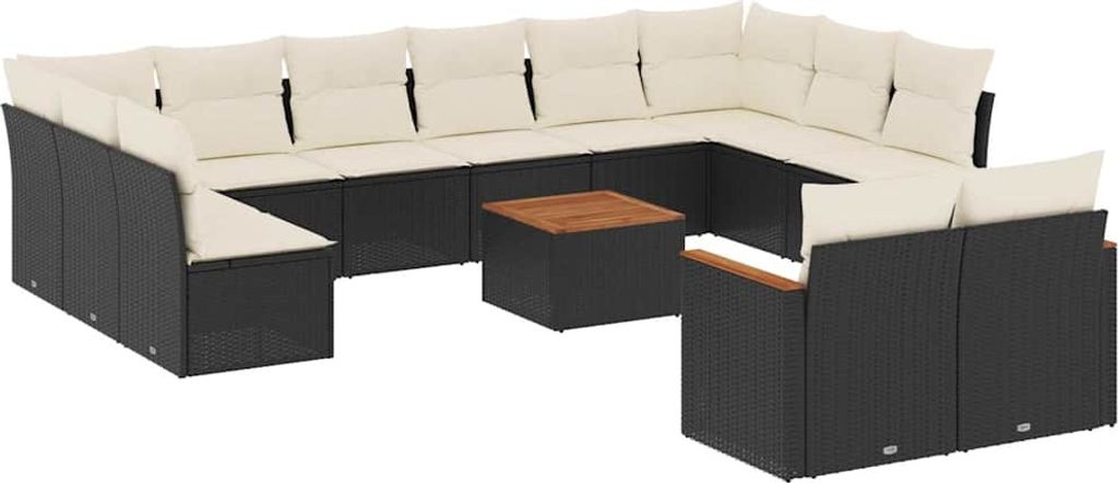 vidaXL 13-tlg. Garten-Sofagarnitur mit Kissen Schwarz Poly Produktbild 
