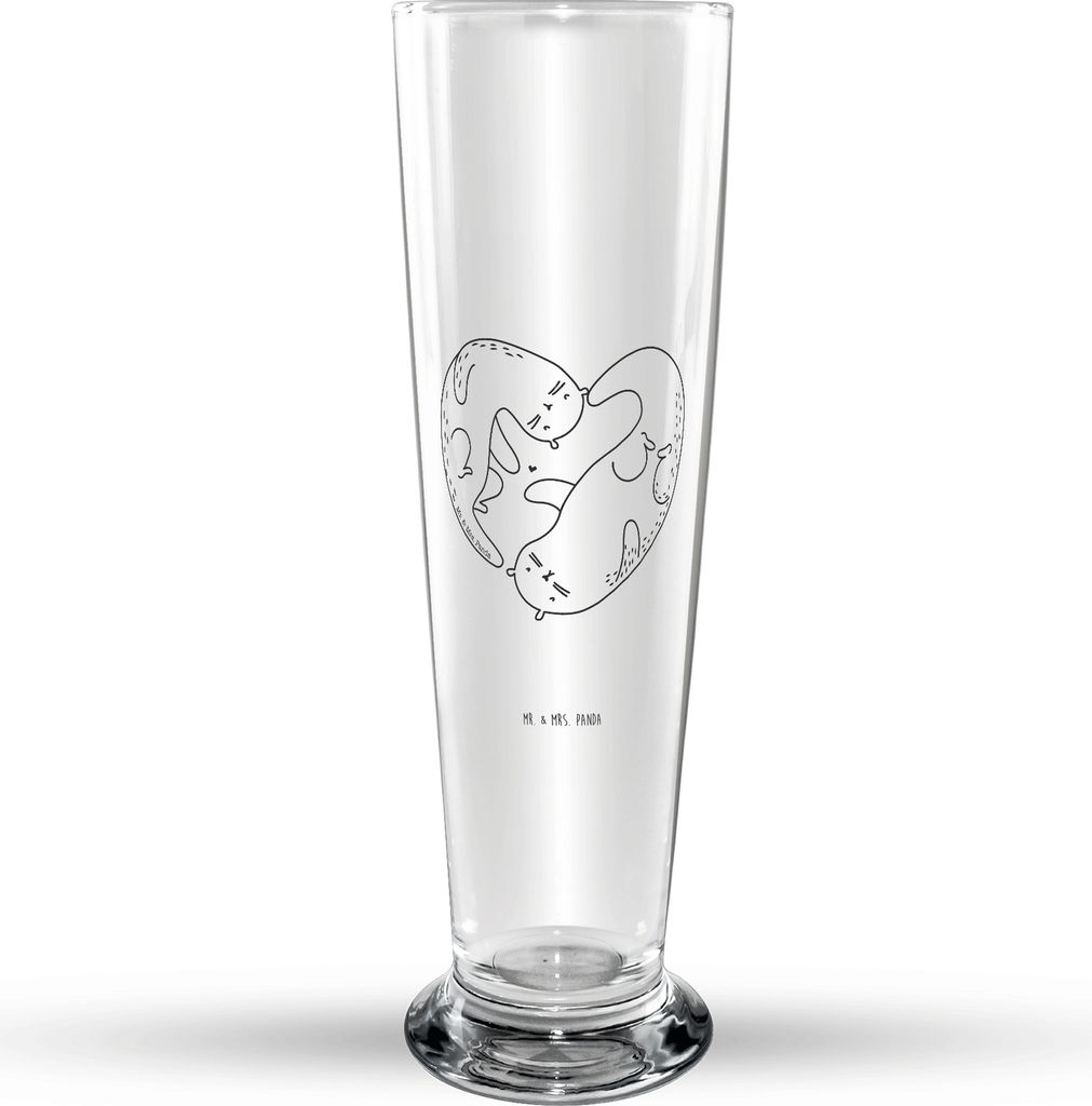 Mr. & Mrs. Panda Bierglas Otter Valentine - Transparent - Geschenk, Freundin, Trinkglas, für Frauen, Glasbecher, Mitbringsel, Valentinstag, Glasbi...