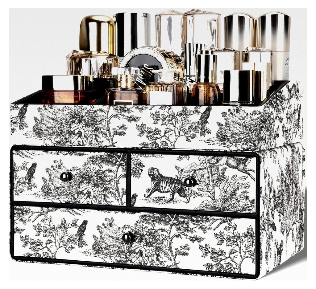 Kosmetik Organizer, 2-stöckig mit 3 Schubladen, Leder, Aufbewahrung für Beautyprodukte, Schreibtisch Organizer für Schlafzimmer und Badezimmer (...