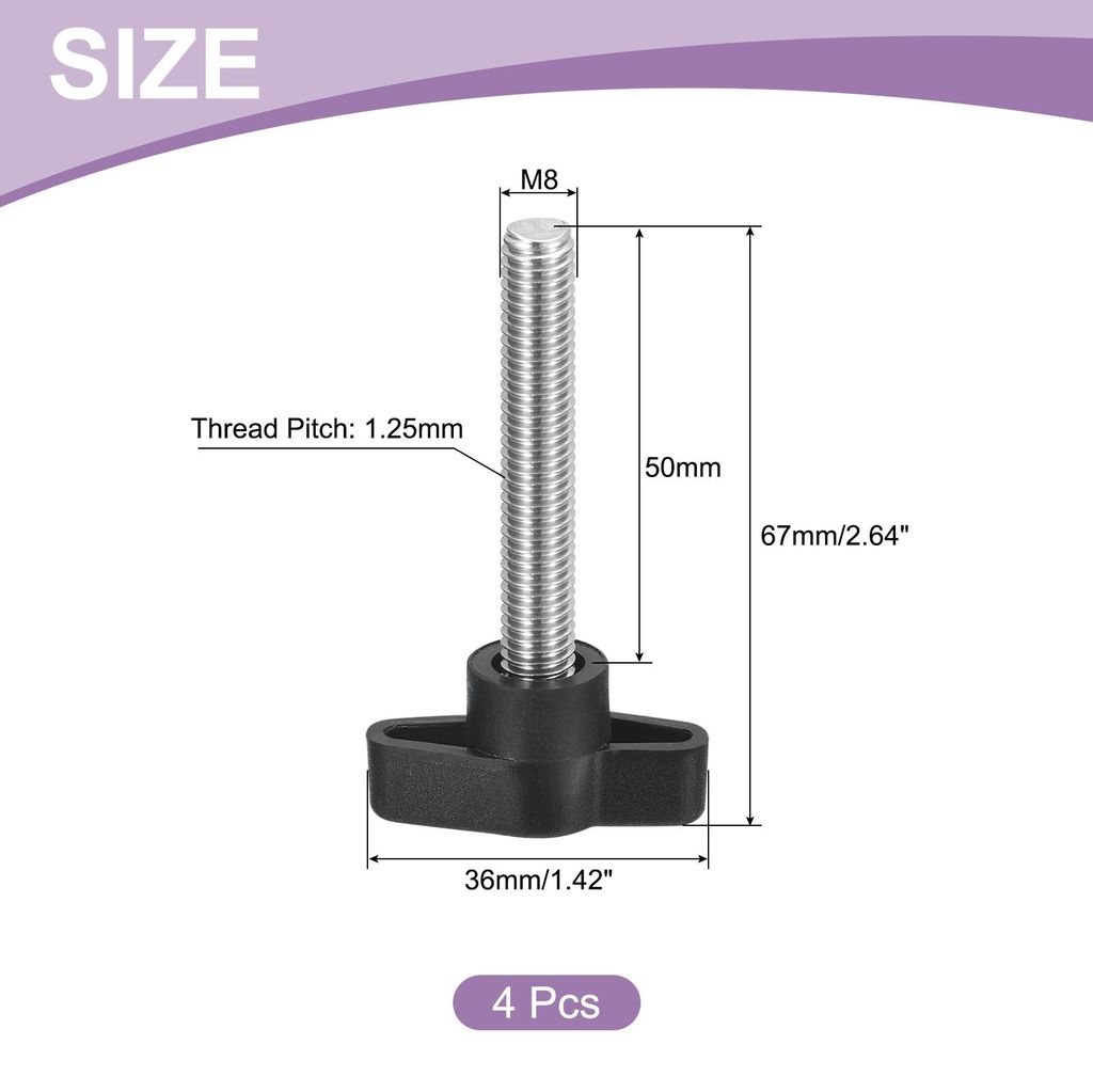 4 Stš¹ck T-Flš¹gelschraube mit Griffen R?ndelschrauben, M8 x 50mm M?nnliche Schraube Knopf 304 Edelstahl R?ndelschraube Daumenschrauben-Griff 3...