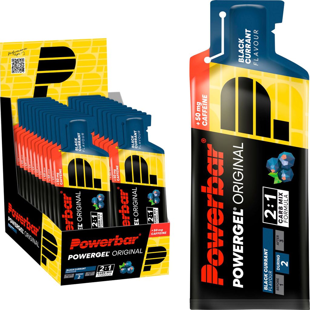 POWERBAR PowerGel Fruit Black Currant High Carb Energie Gel Natrium 24 x 41 g