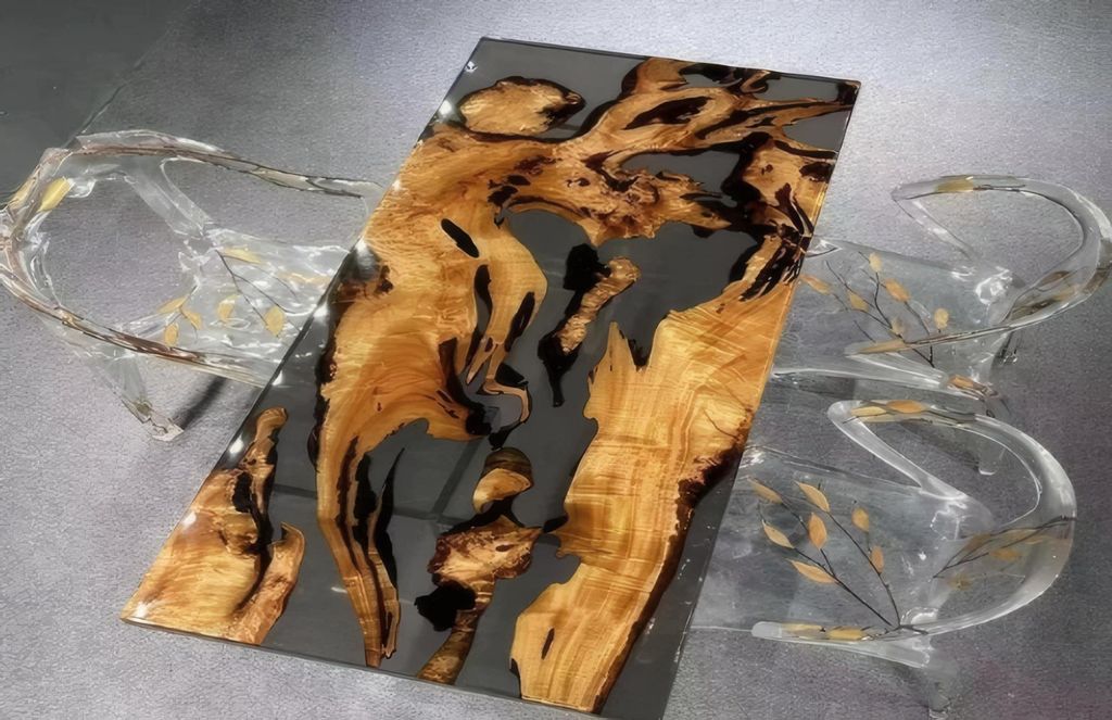 Moderner Tisch aus Epoxidharz Burmesische Goldakazie Rechteckiger Esstisch
