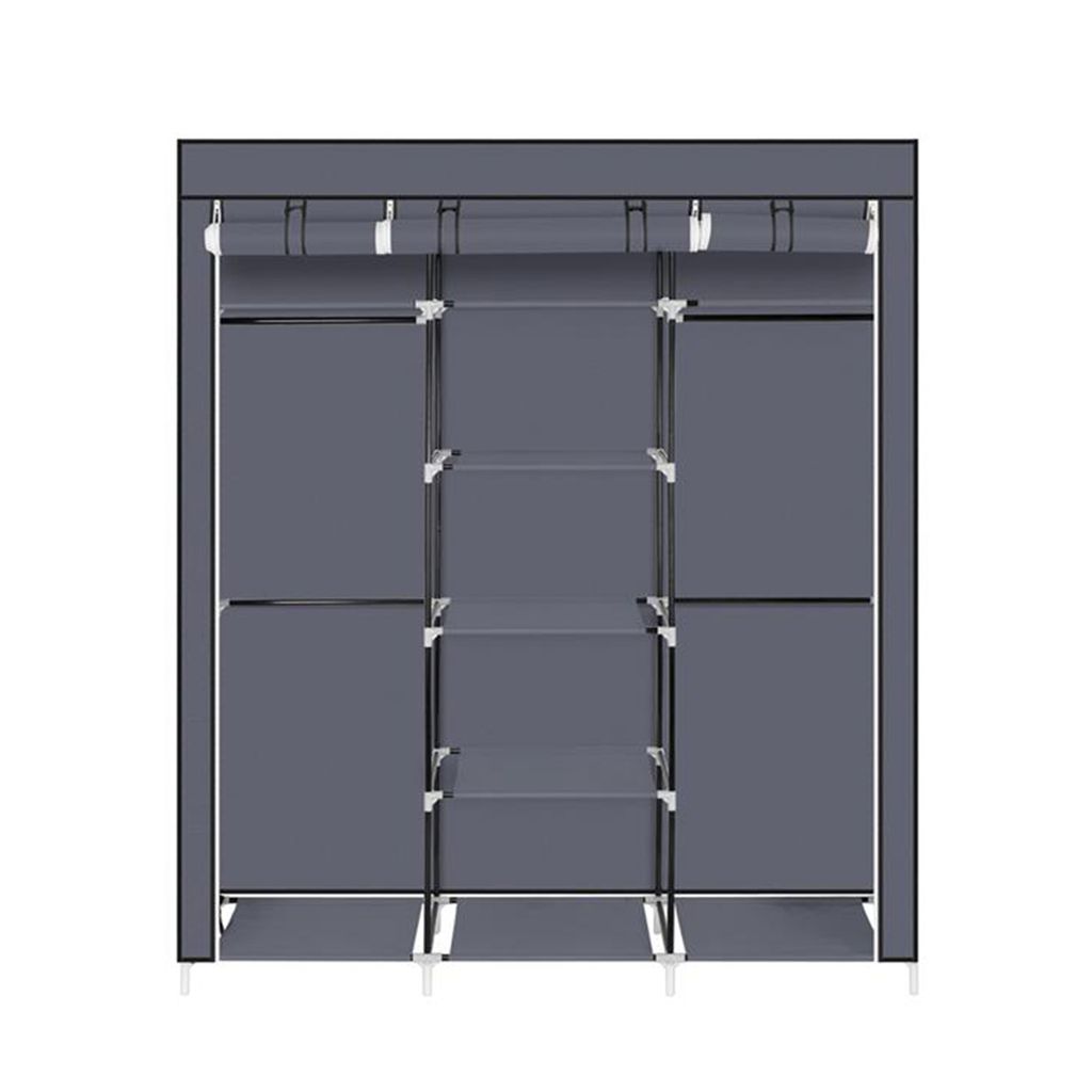 Portable Kleiderschrank Vliesstoff Double Rod Storage Organizer Stoffschrank 69“ Grau