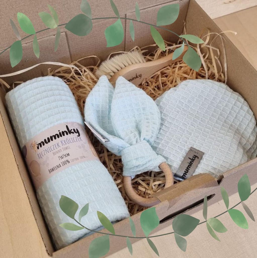 Muminky | Geschenkset für Neugeborene - 100x100 cm - Minze - Natürliche Materialien - Praktisch und stilvoll